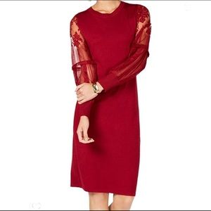JM Collection red Lace Bishop Sleeve Sweater-dress